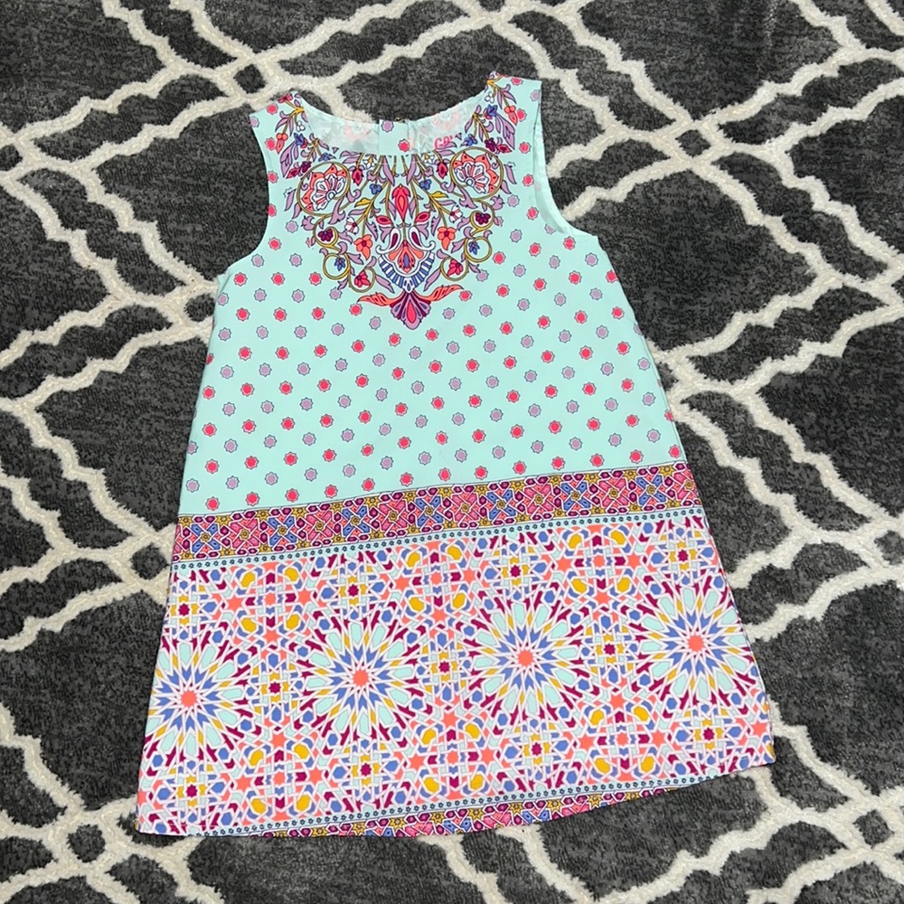 •OshKosh•Toddler dress size 5T blue stained glass pattern.